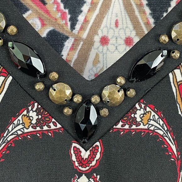 Susan Graver Artisan Womens Plus 2X V Neck Embellished Tunic Top Liquid Knit - Picture 3 of 11